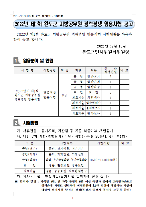 2022년 제1회 완도군 지방공무원 경력경쟁 임용시험 공고.png